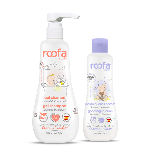 Roofa Spain Mom & Baby Gift Set | Gel Shampoo 500ml & Good Night Lotion 200ml | Calendula, Panthenol & Lavender