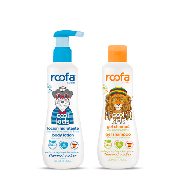 Roofa Spain Cool Kids Care Set | Gel Shampoo 300ml & Body Lotion 300ml | Aloe Vera, Panthenol & Shea Butter